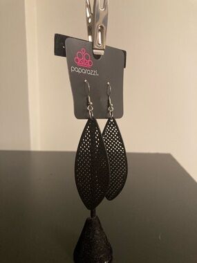 paparazzi Black Perforated Leaf Drop Earrings